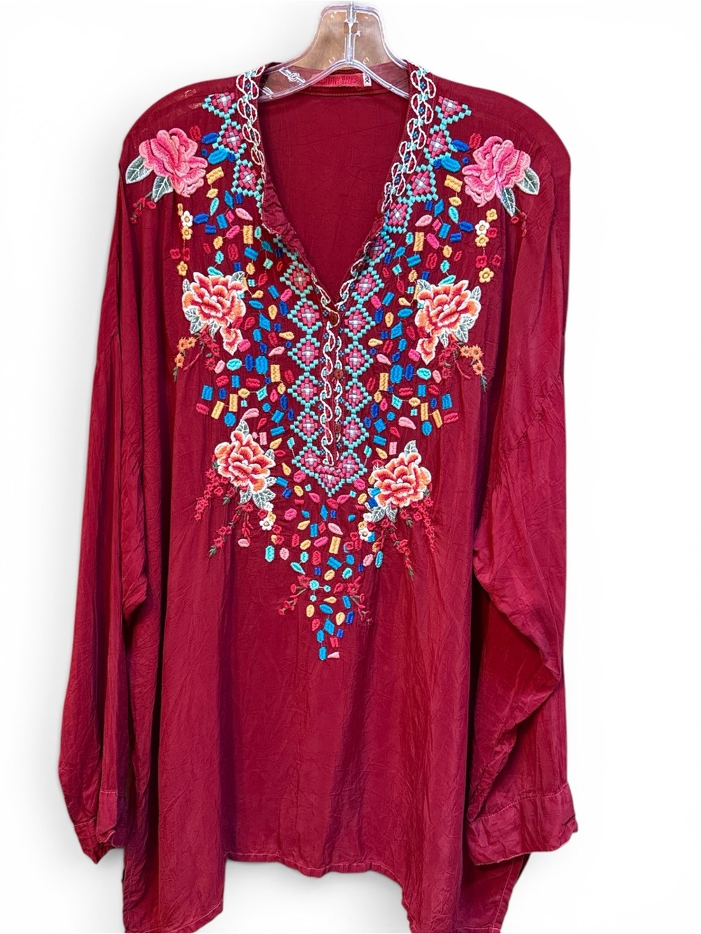 Johnny Was Beautiful Embroidered Burgundy Women’s Top, size XL